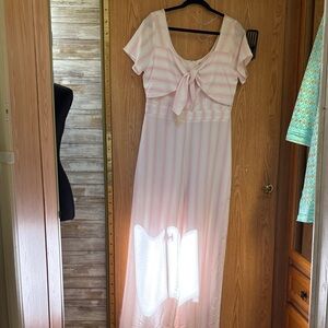 GBG Los Angeles Pink & White Striped Jumpsuit with Front Tie